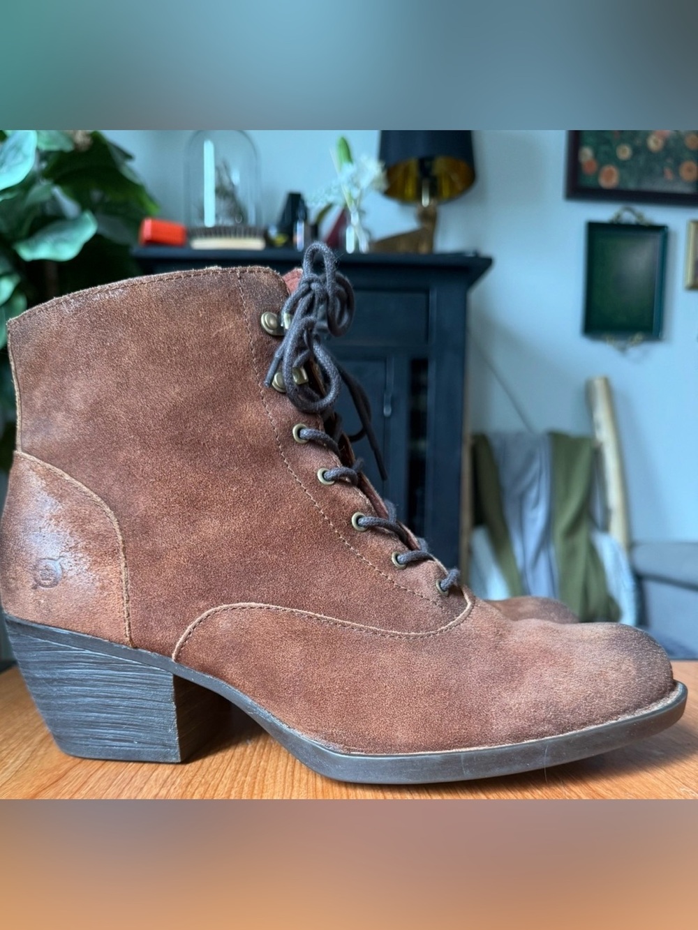 Fabulous Born Brown Suede Lace-Up Ankle Boots 11 Victorian Witchy Edwardian